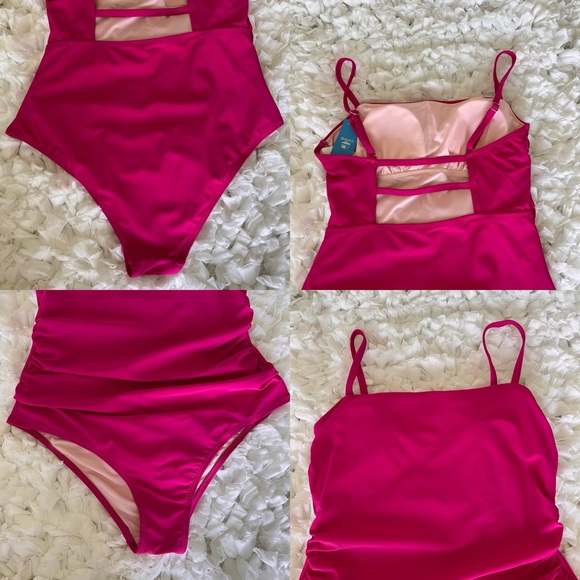 NWT Women's Shirred Strappy Cutout One Piece Swimsuit SIZE LARGE - Picture 14 of 15